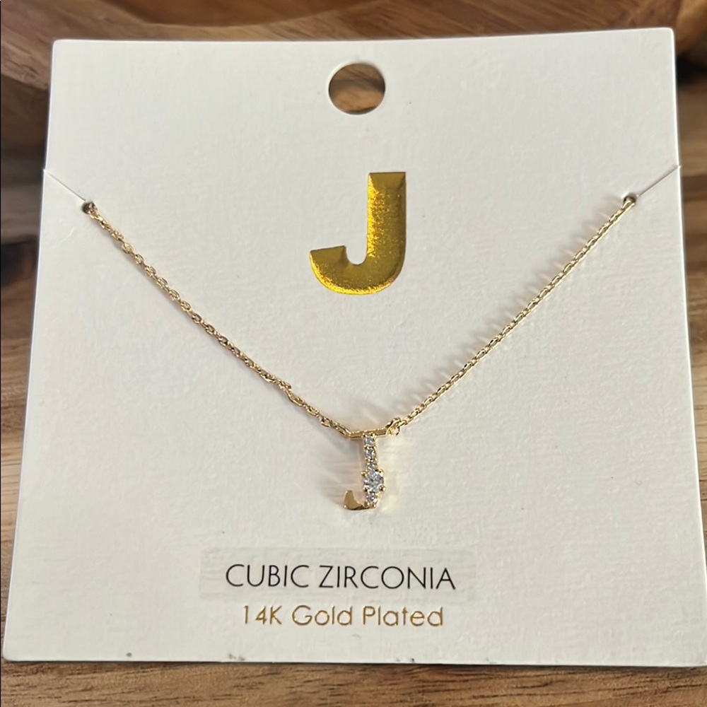 Gold Plated Initial J Necklace with Cubic Zirconia